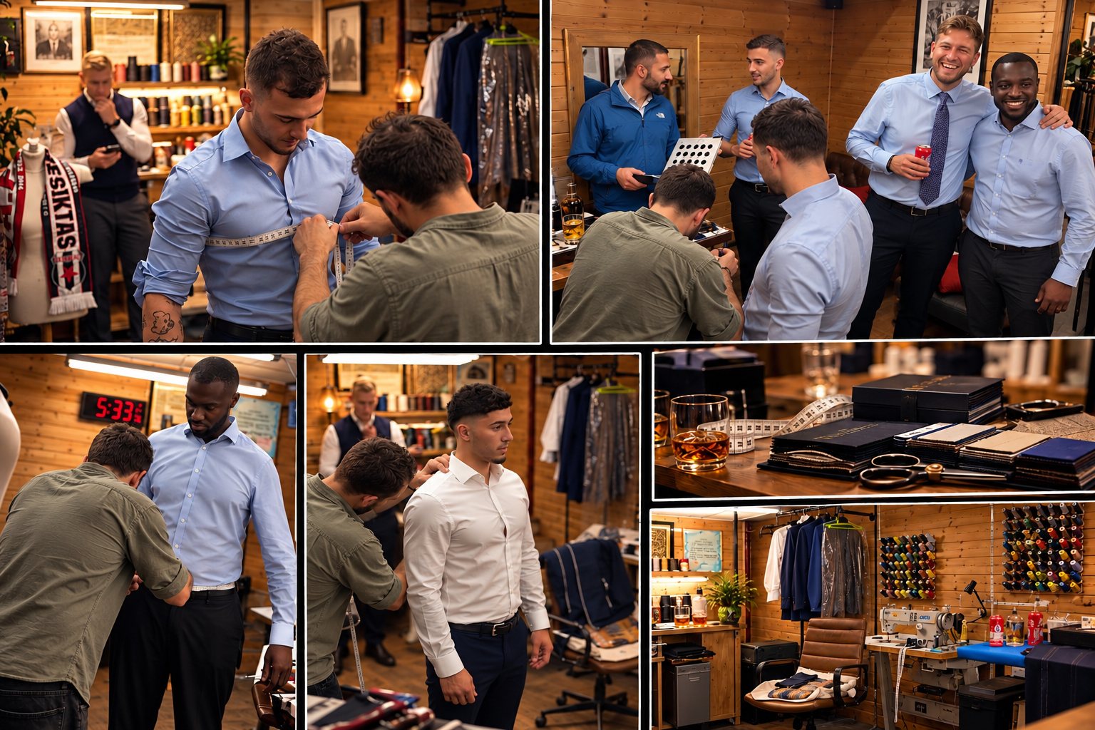 Guests being individually measured, selecting fabrics and enjoying drinks together at a genuine Fix2Fit Tailoring Night in Manchester